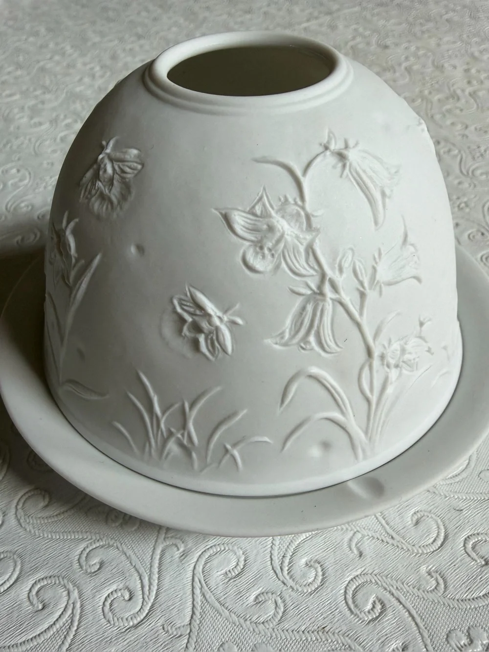 Bernardaud Limoges Bluebell and Firefly Lithopane White Porcelain Fairy Lamp